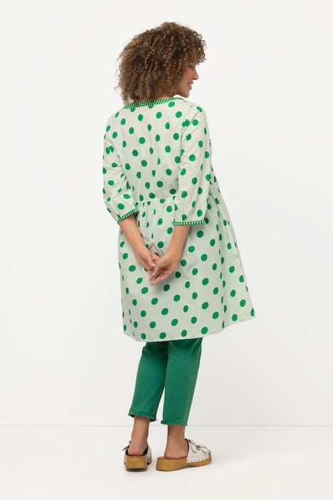 Ruffled Polka Dot Tunic Dress Emerald Green Ulla Popken