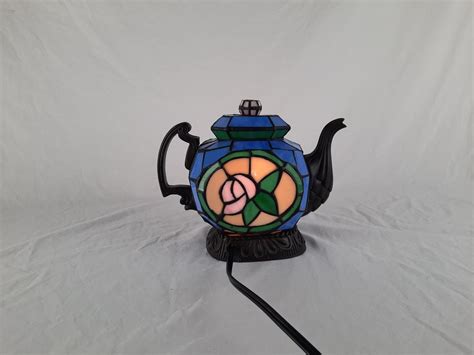 Tiffany Style Stained Glass Teapot Table Lamp By Cheyenne Tea Etsy