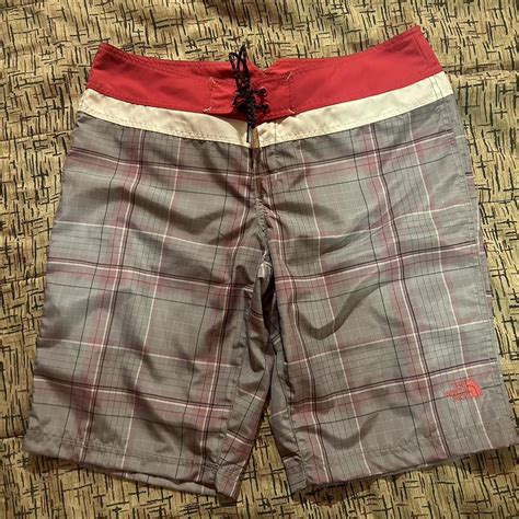 The North Face Women's Grey and Red Shorts | Depop