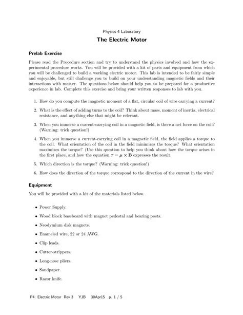 PDF Physics 4 Laboratory The Electric Motor Dartmouth