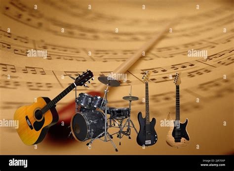 rock  instruments drumguitar bass stock photo alamy