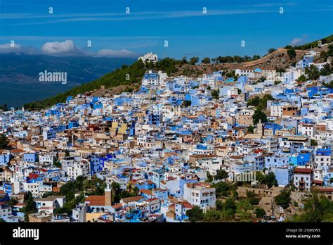 Panoramic view of Blue City, Chefchaouen, Morocco, Africa Stock Photo ...