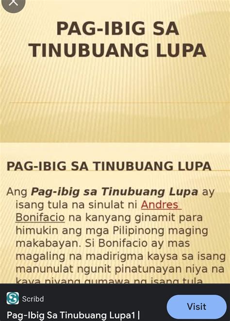 Ano Ang Mensahe Ng Pag Ibig Sa Tinubuang Lupa By Andres Bonifacio