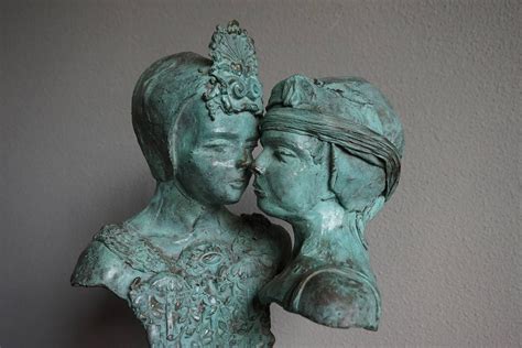 Sizeable And Signed Bronze Bust Sculpture Of Sisters Or Female Lovers