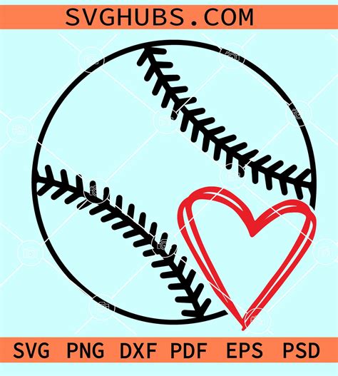 Baseball Softball Heart Doodle SVG, Baseball Heart svg, Baseball ...