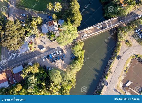 Aerial View Of Haleiwa And It`s Iconic Rainbow Bridge Stock Photo