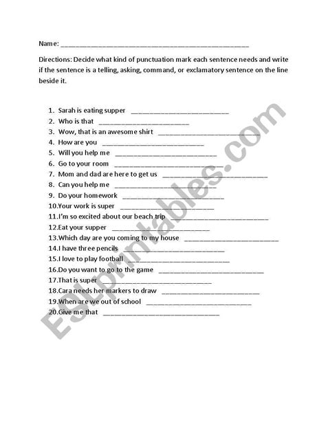 Four Types Of Sentences Worksheet