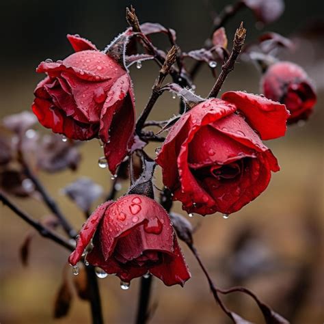 Premium AI Image Three Red Roses With Water Droplets On Them