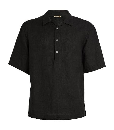 Mens Barena Black Linen Cotton Oversized Polo Shirt Harrods