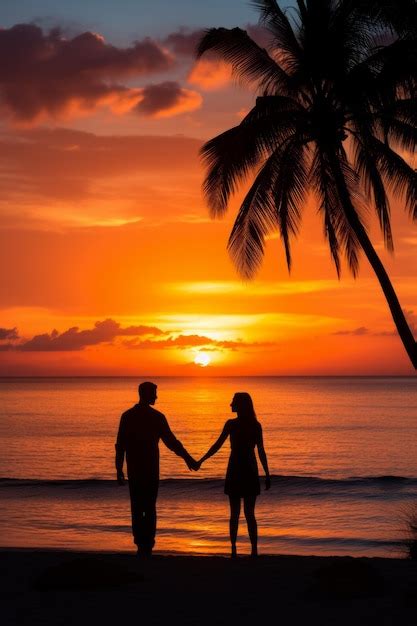 Premium Photo Couple Holding Hands Walking On Beach At Sunset