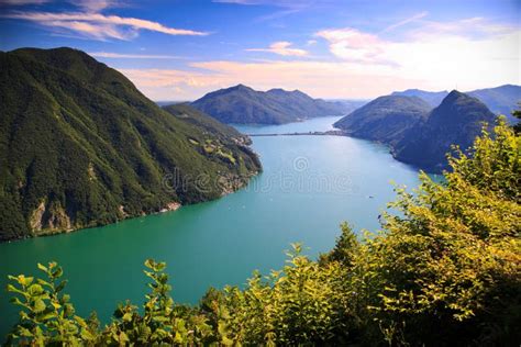 View From Mount Boglia Over Lake Of Lugano Stock Image Image Of