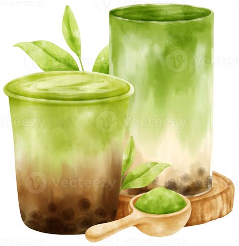 chá de leite matcha latte aquarela de composição de bolha 9660128 PNG