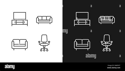 Furniture Store Pixel Perfect Linear Icons Set For Dark Light Mode