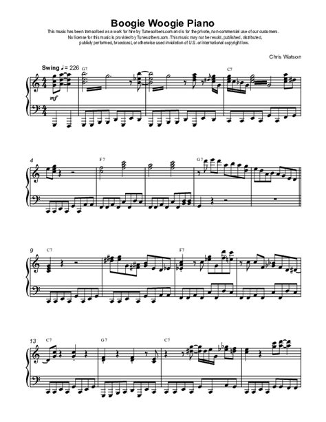 Tunescribers Boogie Woogie Piano Sheet Music