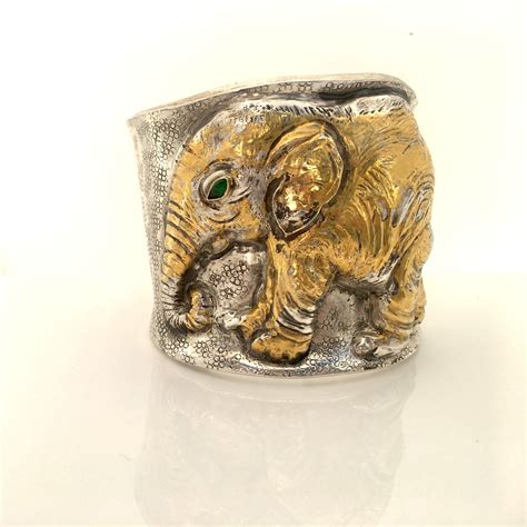 Emerald Elephant Cuff Bracelet 24k Gold Fine Silver Etsy In 2021