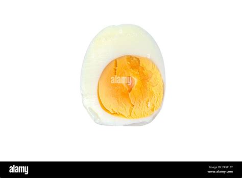 Halves Of Fresh Hard Boiled Chicken Egg Isolated On White Top View