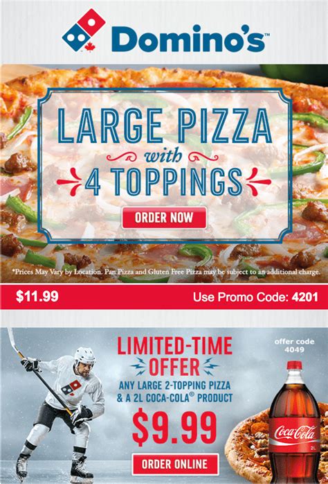 Dominos Pizza Canada Offers Get 1 Large Pizza 4 Topping For 11 99