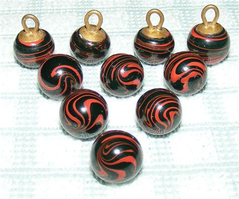 Antique Oxblood Swirl Glass Waistcoat Buttons Ball Shaped 7 16