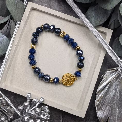 Perlenarmband Blau Gold In