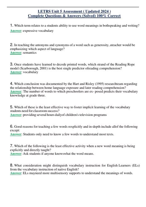 LETRS Unit 5 Assessment Session 1 - 6 ( Updated 2024 ) Complete