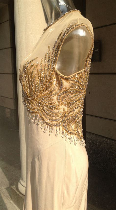 BOB MACKIE Beaded Gown Nude Illusion Mermaid Dress Cr Gem