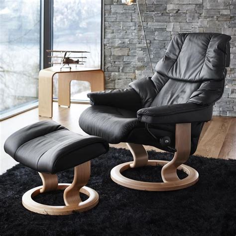 Stressless Reno Medium Chair And Ottoman With Natural Classic Base In