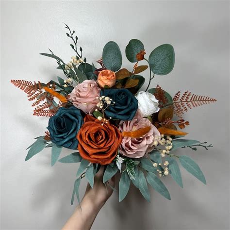 Terracotta Teal Bridal Bouquet Etsy