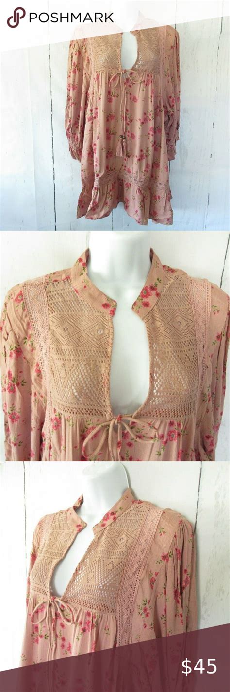 Angie Top Floral Boho Peasant Crochet Cottagecore Floral Tops