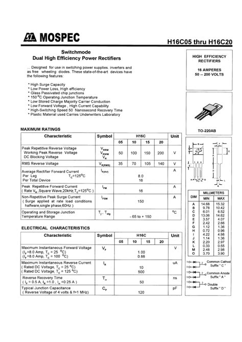 H C Datasheet Pdf High Efficiency Rectifiers A V