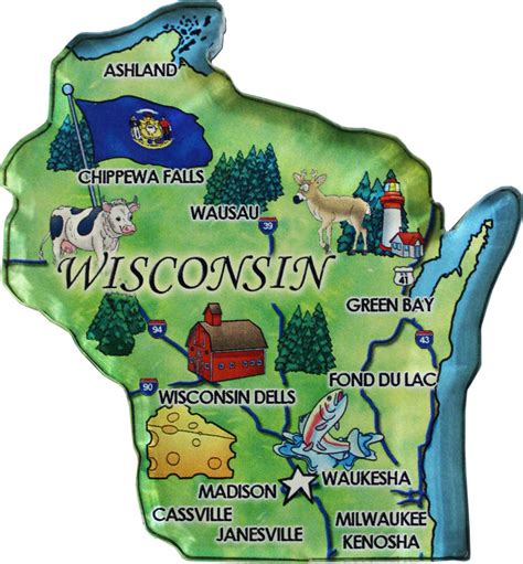 Wisconsin Acrylic State Map Magnet