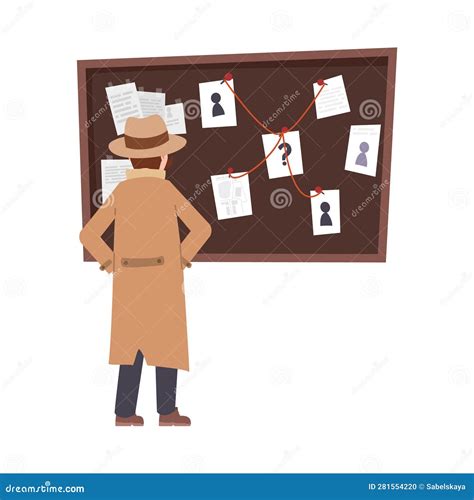 Vector Isolated Illustration Of Detective Man Stands And Looks At