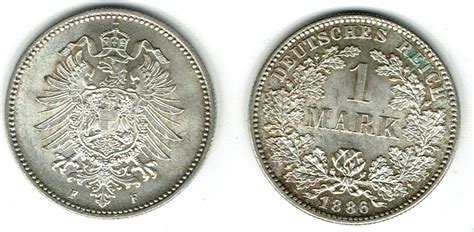 Kaiserreich Kursmünze 1 Mark 1886 F 900er Silber Erhaltung siehe