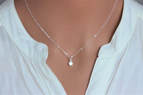 Cubic Zirconia Necklace Solitaire Zircon Necklace Round Etsy