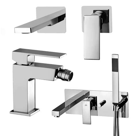 Set Miscelatore Lavabo 7x7 Cm Bocca 24 Cm Con Bidet E Incasso Vasca