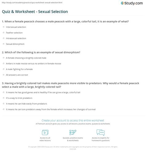 Quiz And Worksheet Sexual Selection