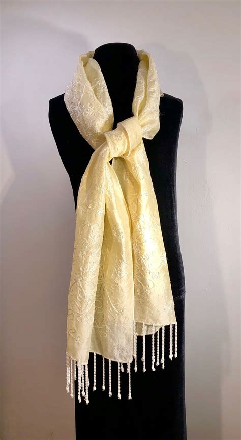 A Gorgeous Textured Chiffon Ivory Scarf With An Ivory Etsy Uk