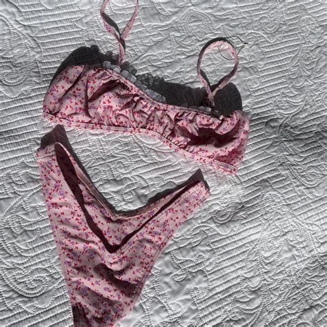 Pink Floral Bikini Set Top And Bottoms Depop