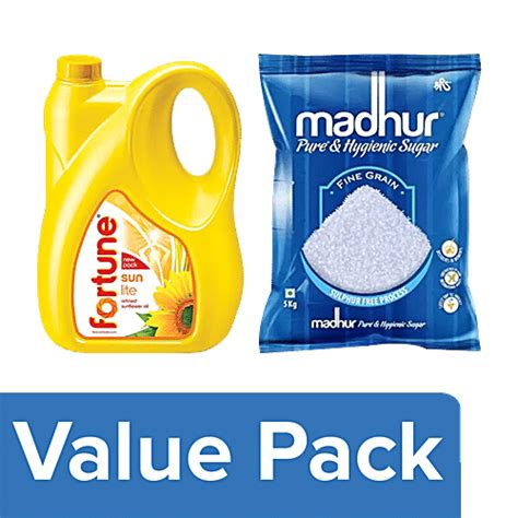 Buy Bb Combo Madhur Sugar Refined 5kg Pouch Fortune Sunflower