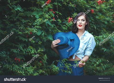 Beautiful Brunette Garden On Background Green Stock Photo Shutterstock