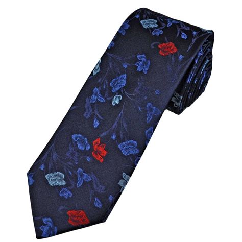 Tresanti Reale Navy Royal Blue Red And Silver Blue Flower Pattern Mens