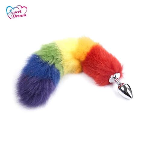 Sweet Dream Faux Rainbow Fox Tail Anal Plug Butt Plug Silicone Metal Anal Plug Tail Anal Sex