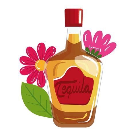 Botella De Tequila Mexicano Aislado Con Diseño De Vector De Flores