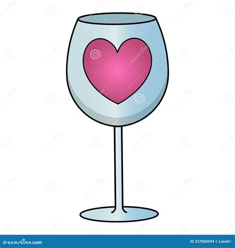 Wine Glass Crystal Glassware Is Decorated With A Pink Heart Colored Vector Illustration