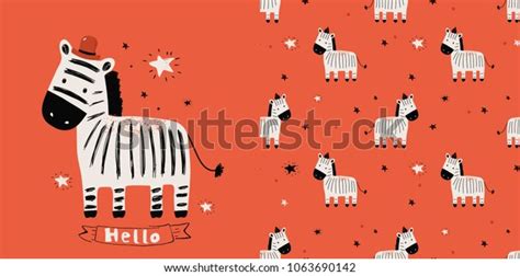 Cute Zebraseamless Pattern Cartoon Hand Drawn Stock Vector (Royalty ...