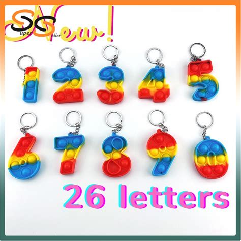 Key Chain Pop Fidget Toy Pop It KeyChain Christmas Kids Gift Letter Pop ...