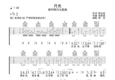 月光吉他谱 胡彦斌 C调弹唱75 专辑版 吉他世界