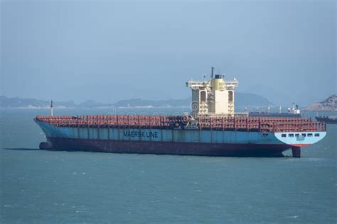 Maersk Owned Cargo Container Ship Sailing Through The Ocean Editorial