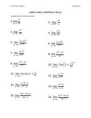 Practice Evaluating Limits In Ab Calculus L Hopital S Rule Course Hero