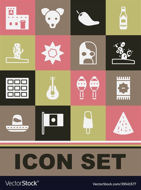 Set Nachos Mexican Carpet Cactus Hot Chili Vector Image