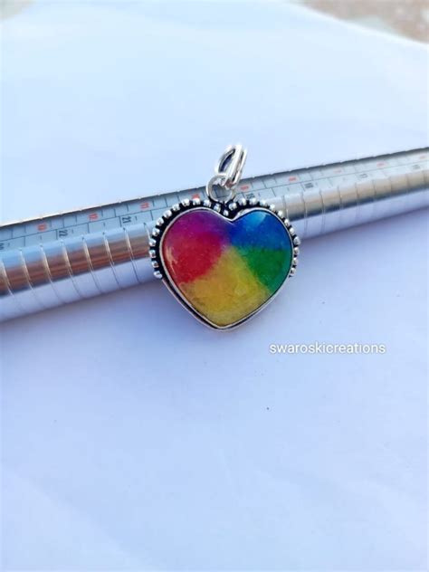 Heart Shape Rainbow Solar Quartz Gemstone Handmade Pendant